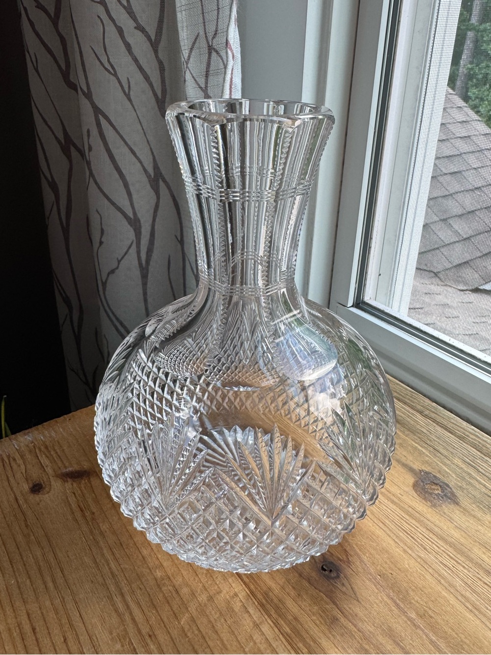 Vintage American Brilliant Cut Glass Large Water Carafe, 8" Tall, 5 1/2" Widest